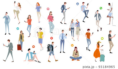 ベクターイラスト素材：スマホを使う人々、セット 93184965
