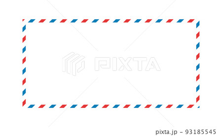 Air mail letter frame. Airmail border with red and blue stripes. Retro vintage blank envelope template. Euro envelope E65. Vector illustration isolated on white background 93185545