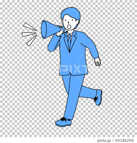 メガホンを持って走る社員 93186208