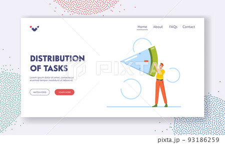 Tasks Distribution Landing Page Template. Male Character Holding Piece of Huge Clock. Time Management, Allocation 93186259
