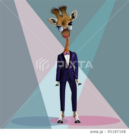 Giraffe in a blue tuxedo or suit vector illustration 93187108