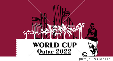 World Cup in Qatar in 2022 banner. Stylized Vector isolated modern illustration of the capital Doha city with symbol, colors and flag World Cup in Qatar in 2022 banner. Stylized Vector isolated modern illustration of the capital Doha city with symbol, colors and flag 93187447