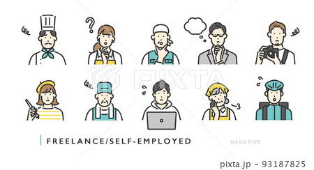 困った表情をしたフリーランス・個人事業主のイメージイラスト素材 93187825