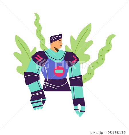 Cyborg half human character with mechanical body elements, flat vector isolated. 93188136
