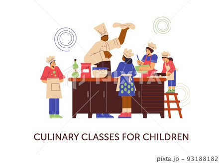 Culinary classes for children banner flat style, vector illustration Culinary classes for children banner flat style, vector illustration 93188182