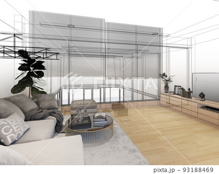 sketch design of interior living, 3d rendering sketch design of interior living, 3d rendering 93188469