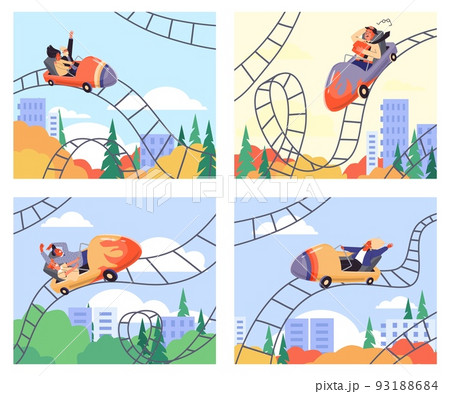 Rollercoaster rides banners or posters collection, flat vector illustration. Rollercoaster rides banners or posters collection, flat vector illustration. 93188684