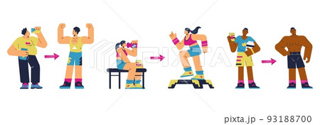 Sports nutrition, protein and multivitamin supplements, flat vector isolated. Sports nutrition, protein and multivitamin supplements, flat vector isolated. 93188700