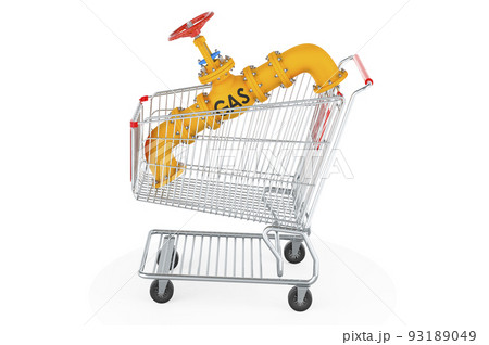 Shopping cart with gas pipeline, 3D rendering 93189049