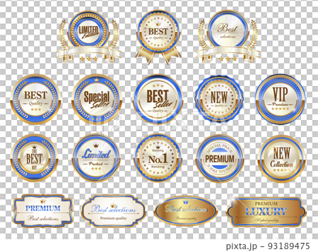 青いビンテージ風エンブレムフレームセット 93189475
