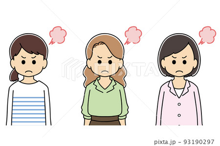 大人　怒る　女性　表情　上半身　イラスト 93190297