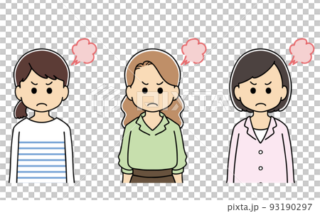 大人　怒る　女性　表情　上半身　イラスト 93190297