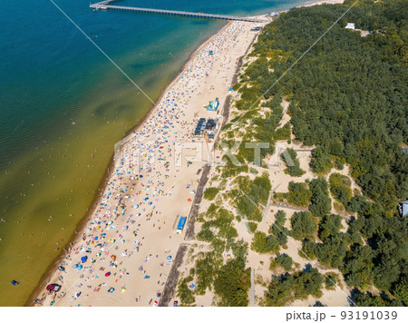 Aerial view of the beach and sea shore in Palanga, Lithuania. Aerial view of the beach and sea shore in Palanga, Lithuania. 93191039