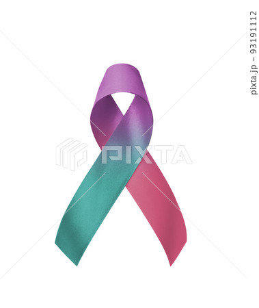 Thyroid cancer awareness ribbon for September month in teal pink blue bow color isolated on white background with clipping path Thyroid cancer awareness ribbon for September month in teal pink blue bow color isolated on white background with clipping path 93191112