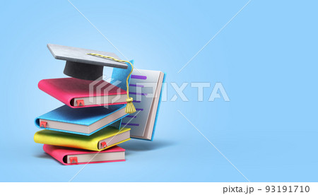 self learning concept blank books in stack 3d illustration on blue gradient 93191710