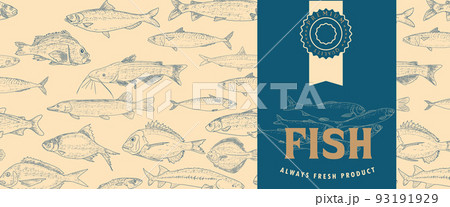 Fish label with seamless pattern Fish label with seamless pattern 93191929
