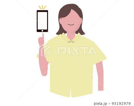 スマホを紹介する半袖の女性 背景透過 png イラスト スマホを紹介する半袖の女性 背景透過 png イラスト 93192979