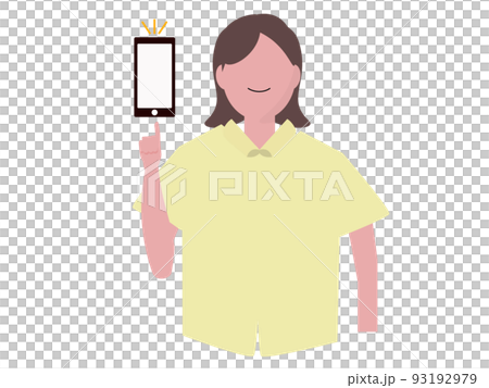 スマホを紹介する半袖の女性 背景透過 png イラスト スマホを紹介する半袖の女性 背景透過 png イラスト 93192979