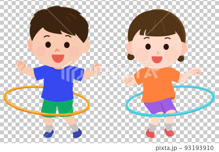 男孩和女孩玩呼啦圈的插圖 93193910