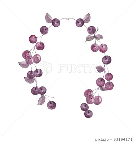 Photo frame of watercolor illustrations of ripe cherries and sweet cherries 93194171