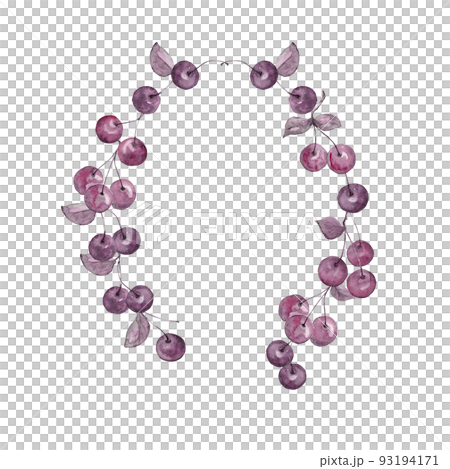 Photo frame of watercolor illustrations of ripe cherries and sweet cherries 93194171