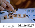 hand put word N for meaning of money. concept of money debt management. 93194587