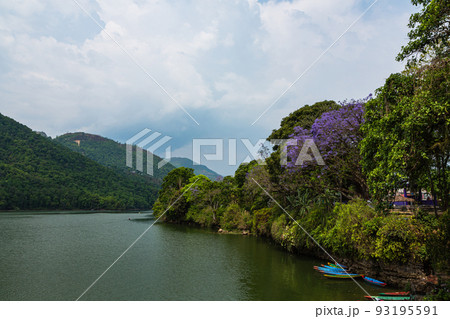 ネパール　ポカラのダムサイドのペワ湖の風景 93195591