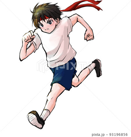 運動会で走る少年のイラスト素材