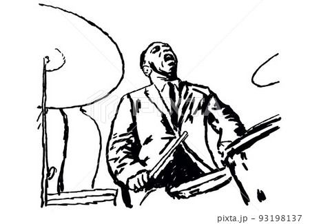 ジャズ、線画、ドラム 93198137