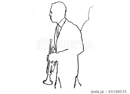ジャズ、線画、トランペット 93198535
