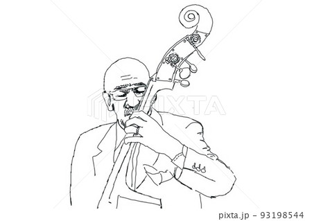 ジャズ、線画、ベース 93198544