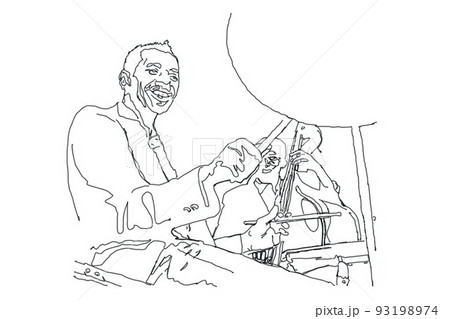 ジャズ、線画、ドラム 93198974