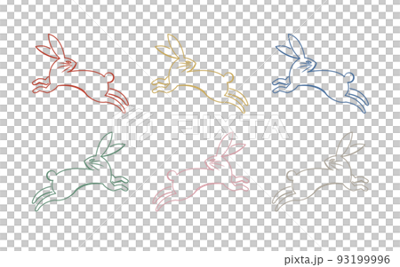 Rabbit silhouette stamp old-fashioned moon viewing New Year's card illustration 93199996