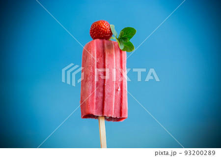 cooked homemade strawberry ice cream on a stick cooked homemade strawberry ice cream on a stick 93200289