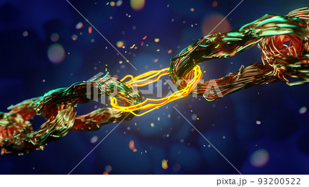 Blockchain digital chain, beautiful abstract copper coil wiring . 3d rendering. 93200522