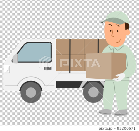 Sideways light truck loaded with luggage 3, delivery man 1 Sideways light truck loaded with luggage 3, delivery man 1 93200671