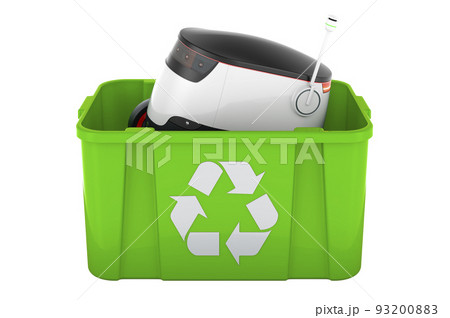 Recycling trashcan with autonomous robot, 3D rendering 93200883