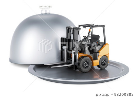 Restaurant cloche with forklift truck, 3D rendering 93200885