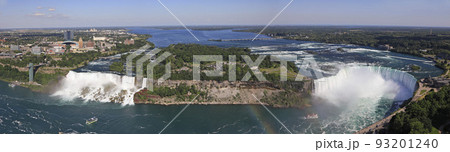 Panoramic aerial view of American Falls, Bridal Veil Falls and Horseshoe Falls known as Niagara Falls 93201240