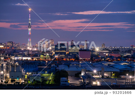 《東京都》スカイツリーと東京の街並みの夜景 《東京都》スカイツリーと東京の街並みの夜景 93201666
