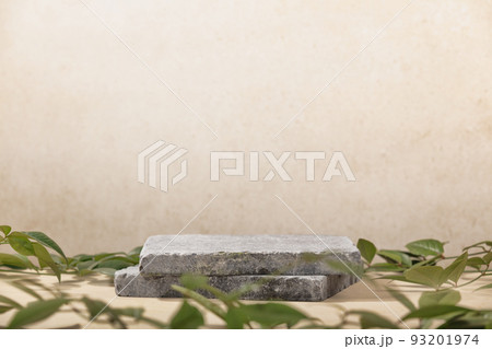 Stone podium for packaging and cosmetic presentation. Monochrome beige template for mockup, banner Stone podium for packaging and cosmetic presentation. Monochrome beige template for mockup, banner 93201974