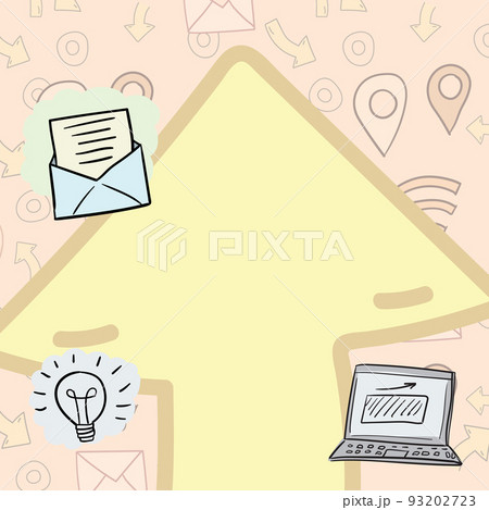 Arrow System Pointing Upwards Symbolizing Successful Project Completion Achieving Promotion And Business Ideas. Financial Plackard With Laptop, Light Bulb, Envelope. 93202723