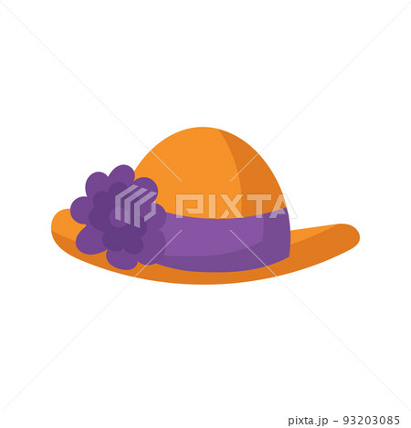 Summer cap or cartoon hat and sunhat icon. Beach accessory girl and elegant clothes isolated vector illustration. Headdress element and headgear with ribbon for sea. Flat head clothing 93203085