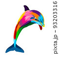 Abstract dolphin from multicolored paints. Colored drawing 93203316