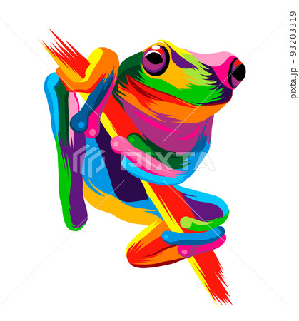 Abstract tree frog from multicolored paints. Colored drawing 93203319