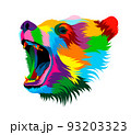 Abstract bear head portrait from multicolored paints. Colored drawing 93203323