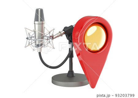 Studio microphone with map pointer. 3D rendering Studio microphone with map pointer. 3D rendering 93203799