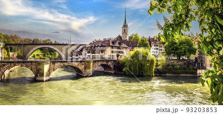 Romantic streets and canals of Bern capital city of Switzerland. Swiss travel and landmark 93203853