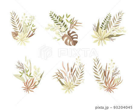 Tropical Leaves, Foliage and Flora Botanical Composition and Bouquet Vector Set 93204045