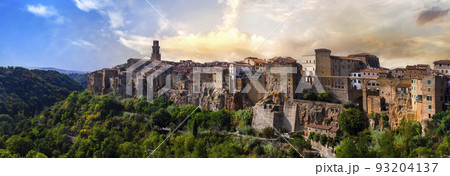 Scenic medieval towns and beautiful places of Italy - amazing village Pitigliano located on tuffa rocks in Tuscany 93204137